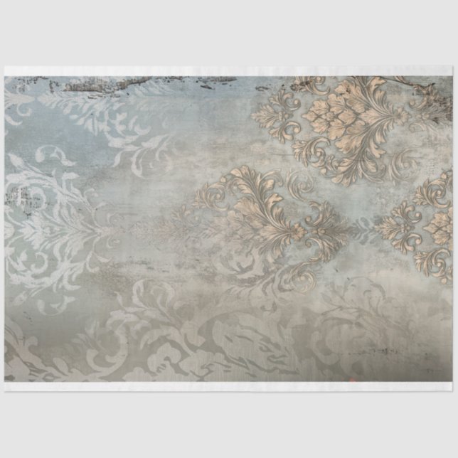 Papier Mousseline Clair gris bleu, Patiné Arrière - plan damassé (Recto)