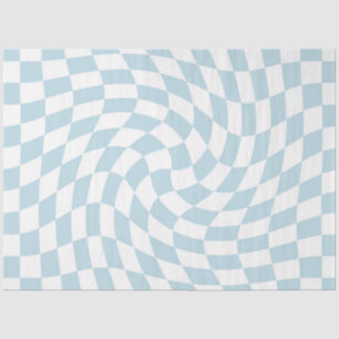 Papier Mousseline Clair Retro Blue Pastel Warped Checkerboard