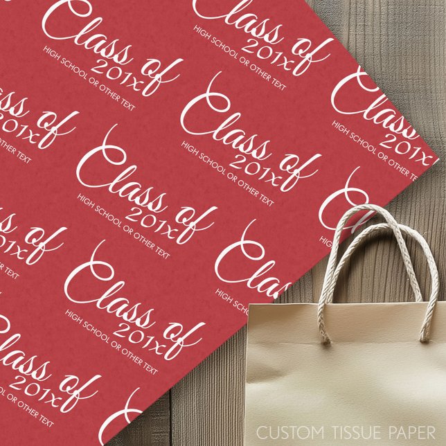 Papier Mousseline Classe de Graduation rouge de l'année et du texte  (Custom Tissue Paper)