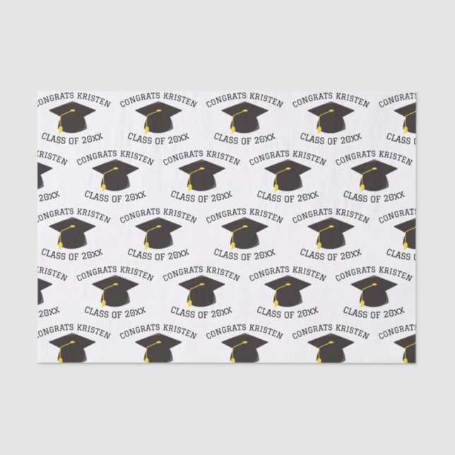 Papier Mousseline Classe personnalisée de 20xx Black Graduation Cap  (Recto)