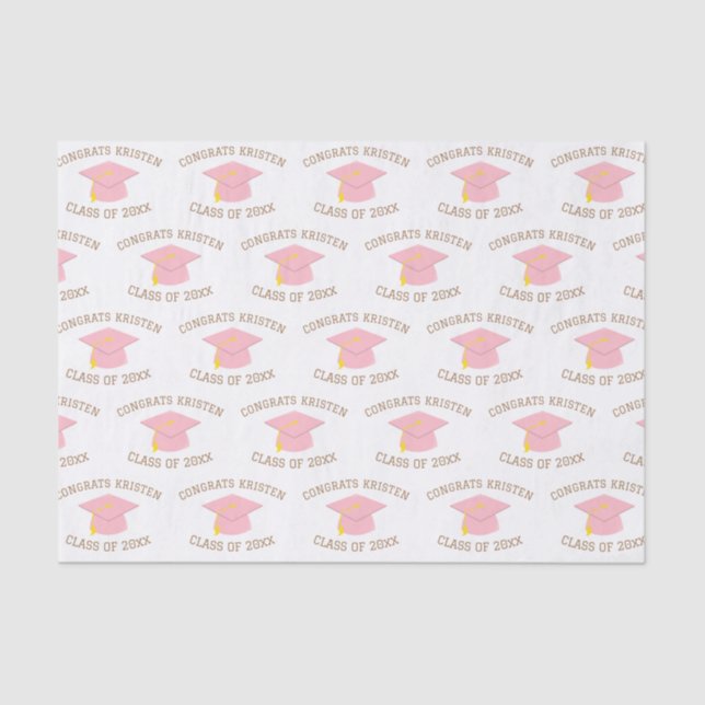 Papier Mousseline Classe personnalisée de 20xx Pink Graduation Cap c (Recto)