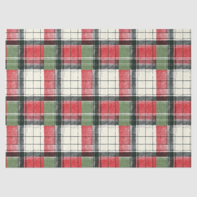 Papier Mousseline Classic distressed green and red plaid (Recto)
