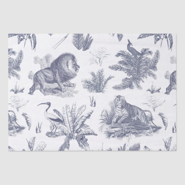 Papier Mousseline Classic Elegant Lion Tiger Bleu Toile (Recto)