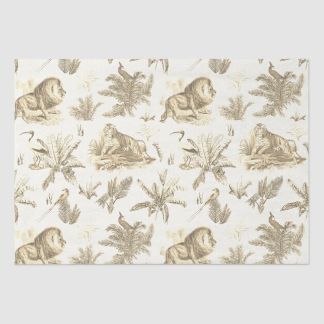 Papier Mousseline Classic Elegant Lion Tiger Toile Beige (Recto)