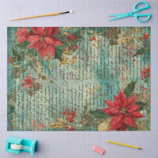 Papier Mousseline Classic Handwritten Poinsettia Christmas Holiday (Artisanat)
