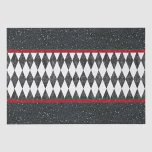 Papier Mousseline Classic noir blanc rouge arlequin Jacquard diamant
