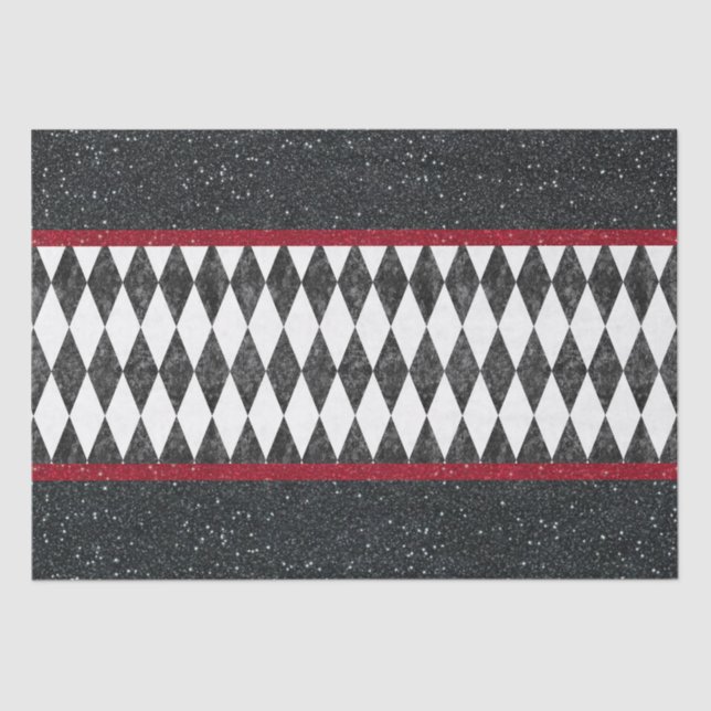 Papier Mousseline Classic noir blanc rouge arlequin Jacquard diamant (Recto)