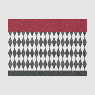Papier Mousseline Classic noir blanc rouge arlequin Jacquard diamant