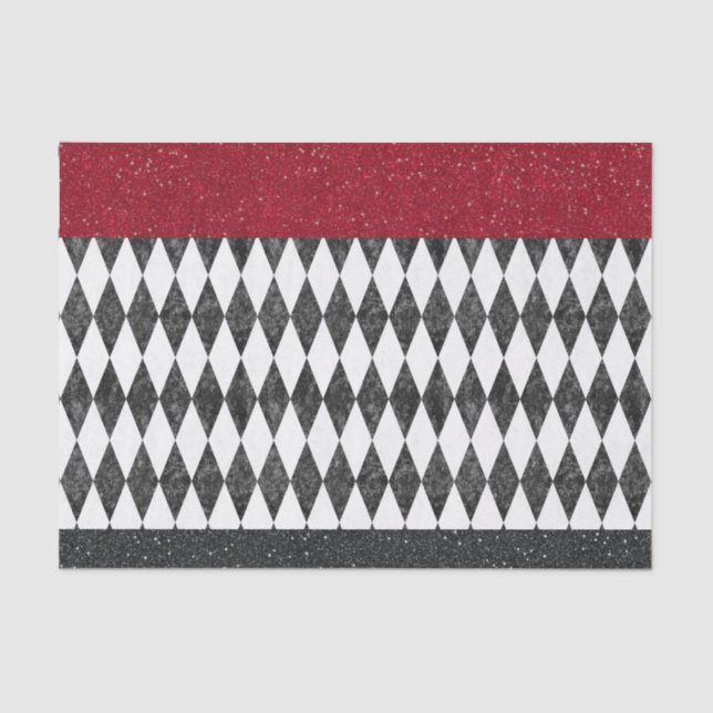 Papier Mousseline Classic noir blanc rouge arlequin Jacquard diamant (Recto)