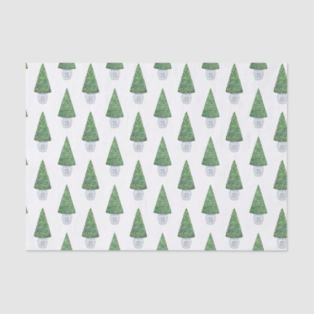 Papier Mousseline Classique Boxwood Topiary Et Bleu Blanc Pot Chinoi (Recto)