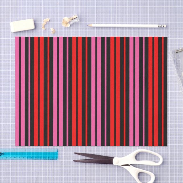 Papier Mousseline Classique design à rayures verticales rouges et ro (Artisanat)
