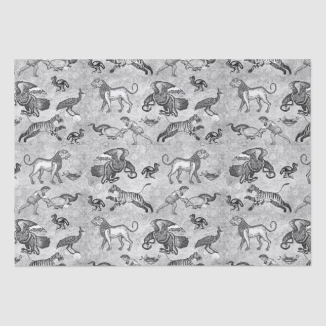 Papier Mousseline Classique Mosaïque romaine Animaux Gris (Recto)