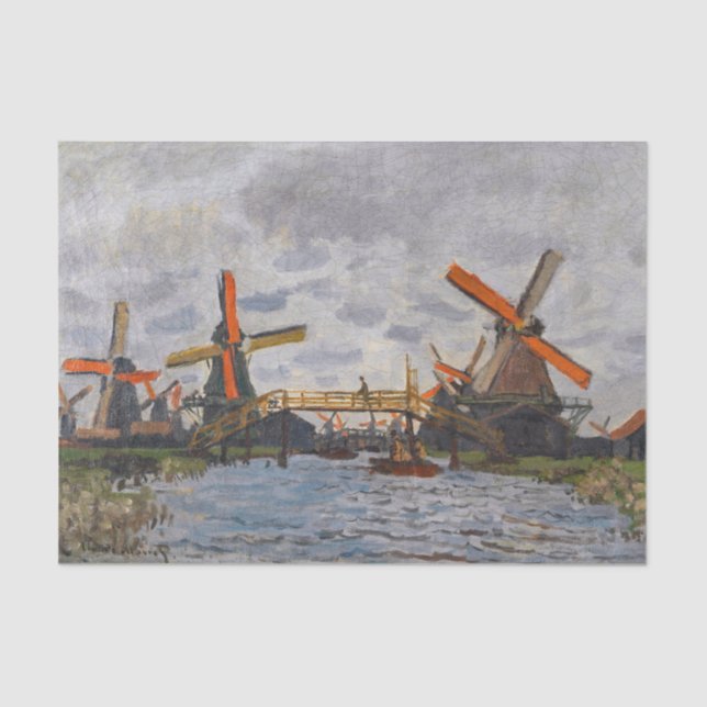 Papier Mousseline Claude Monet - Windmills near Zaandam (Recto)