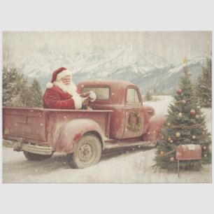 Papier Mousseline Clause Santa Vintage de découpage Arbre Camion rou