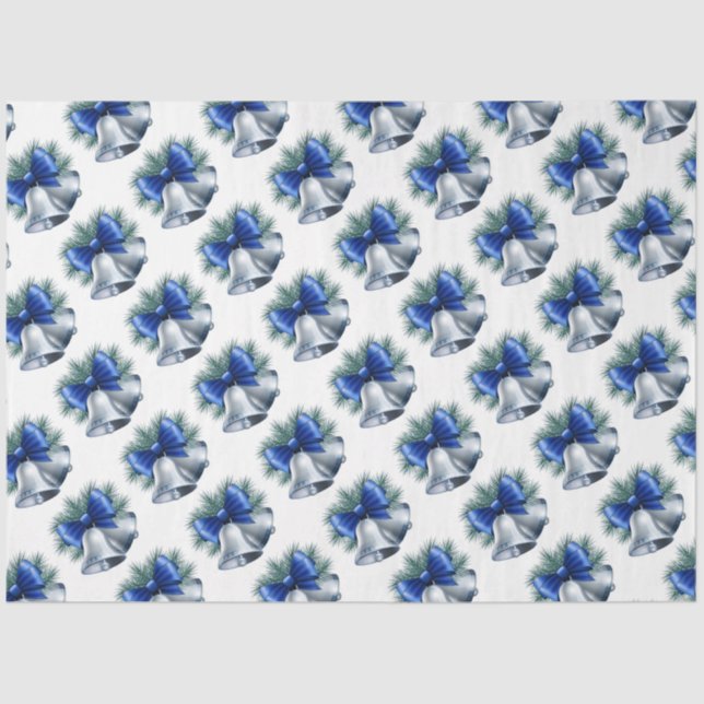 Papier Mousseline Cloches de Noël en argent avec Bow bleu (Recto)