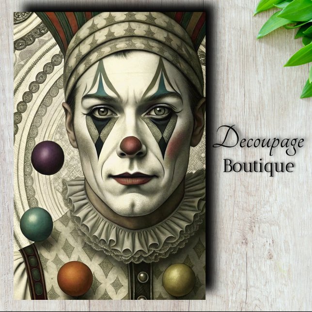 Papier Mousseline Clown Mélancolique Découpe (Melancholic Clown Decoupage Tissue Paper)