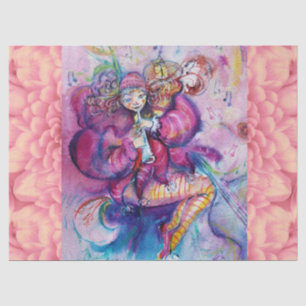 Papier Mousseline Clown rose musical PINK avec hibou Floral