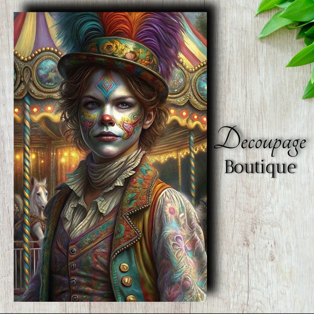 Papier Mousseline Clown Vintage Découpe (Carousel Master Clown Decoupage Tissue Paper)