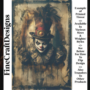 Papier Mousseline Clown Vintage Victorien Siniestre Découpage CG3