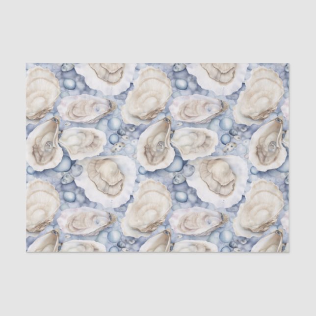 Papier Mousseline Coastal Beach Watercolor Oyster Shells (Recto)