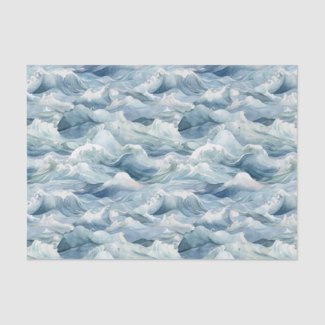Papier Mousseline Coastal Ocean Waves Watercolor Nautical (Recto)