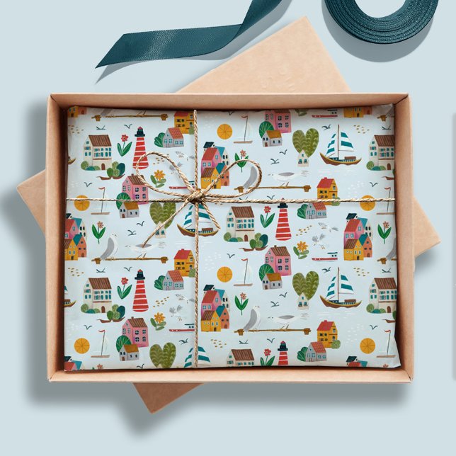 Papier Mousseline Coastal Village Blue Baby shower Party (Coastal Village Blue Baby Shower Party Tissue Paper)