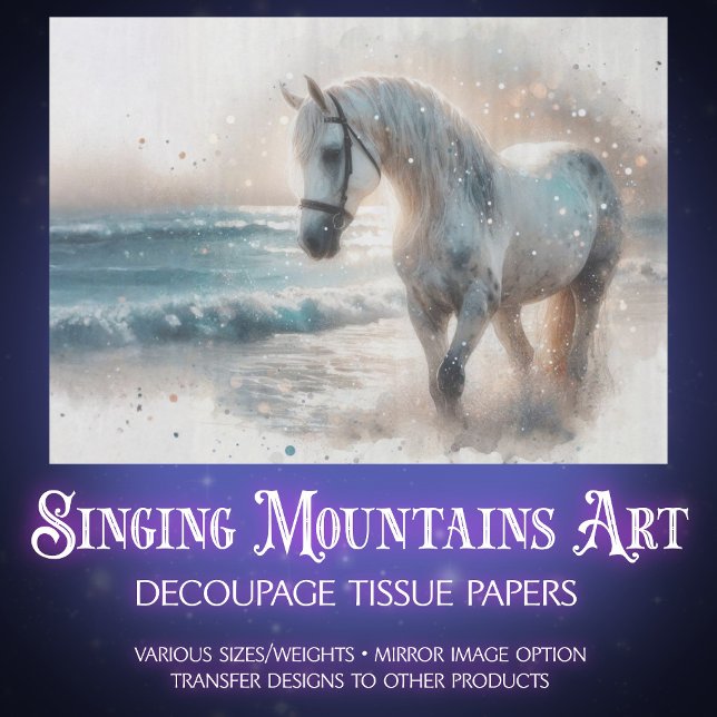 Papier Mousseline Coastal Watercolor Horse On Beach Decoupage (Créateur téléchargé)
