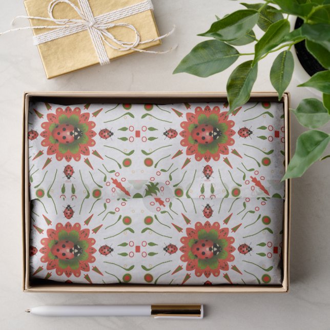 Papier Mousseline Coccinelle de Noël Rouge Blanc Vert (Cadeau)