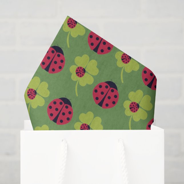 Papier Mousseline Coccinelles et trèfle chanceux (Sac cadeau)