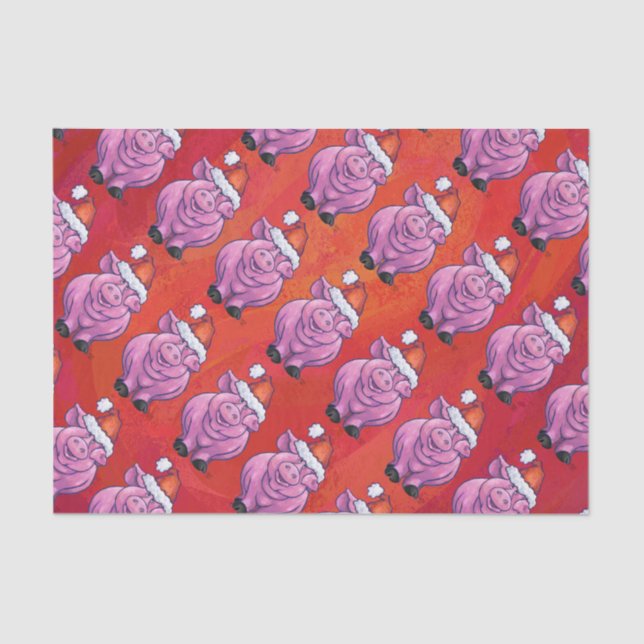 Papier Mousseline Cochon mignon à Santa Hat sur rouge (Recto)