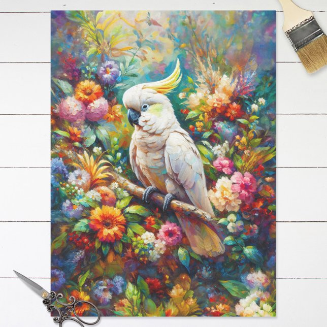 Papier Mousseline Cockatoo aux fleurs colorées Découpage (Créateur téléchargé)