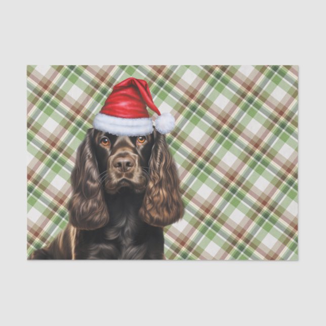 Papier Mousseline Cocker Brown Chien Espagnol avec Noël Plaid (Recto)