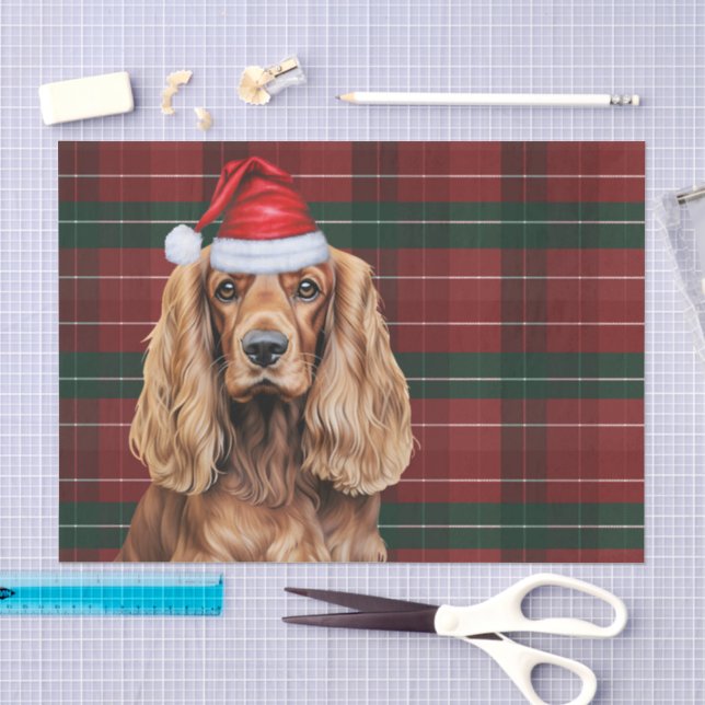 Papier Mousseline Cocker Spaniel à carreaux rouges Noël (Artisanat)