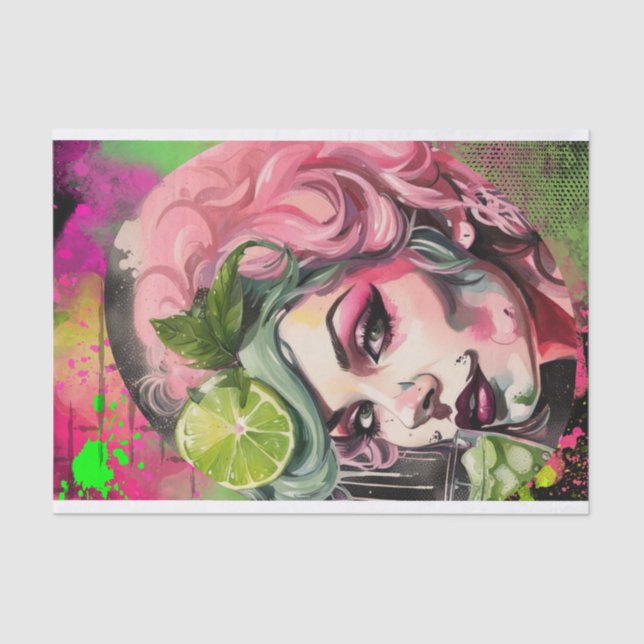 Papier Mousseline Cocktail Cuties - Pink Mojito Graffiti Decoupage (Recto)