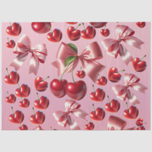 Papier Mousseline Cœur Coquet Motif Cerise à Ruban