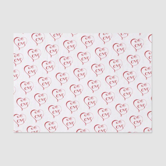 Papier Mousseline Coeur d'Amour Lettré à la main en rouge (Recto)