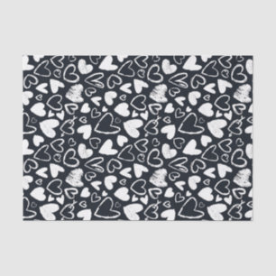Papier Mousseline Cœur de craie noir et blanc motif Saint-Valentin