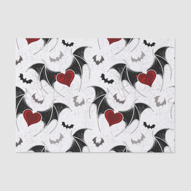Papier Mousseline Coeur d'Halloween avec ailes de chauve-souris noir (Recto)