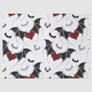 Papier Mousseline Coeur d'Halloween avec ailes de chauve-souris noir