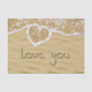 Papier Mousseline Coeur "Love you" écrit dans Sable
