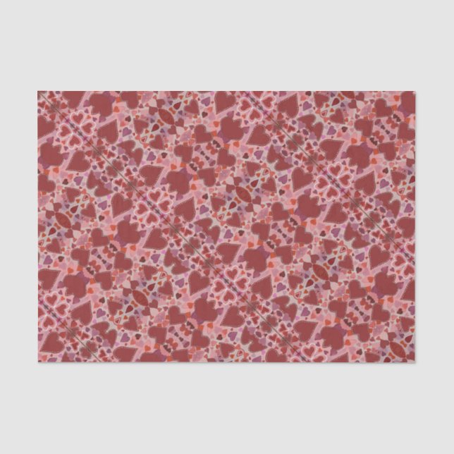 Papier Mousseline coeur rouge et rose (Recto)