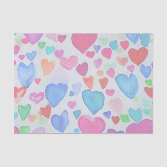 Papier Mousseline Coeurs aquarelle (Recto)