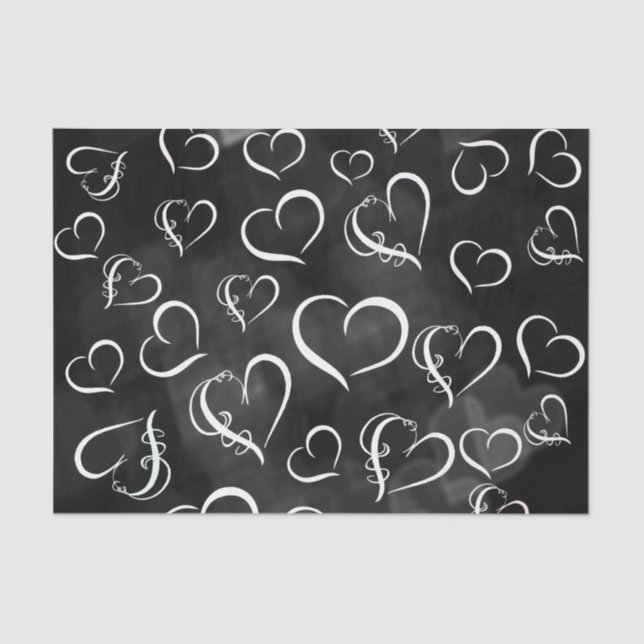 Papier Mousseline Cœurs blancs sur fond noir (Recto)
