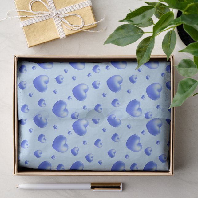 Papier Mousseline Cœurs Bleus Bébé  (Cadeau)