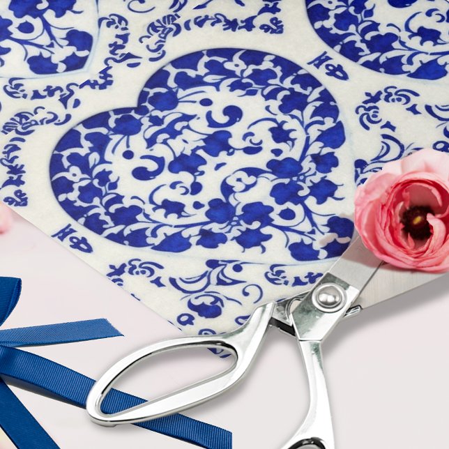 Papier Mousseline Coeurs Bleus en céramique - 6 carreaux - Artisanat (Créateur téléchargé)