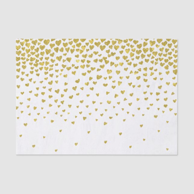 Papier Mousseline Coeurs Confetti Or (Recto)