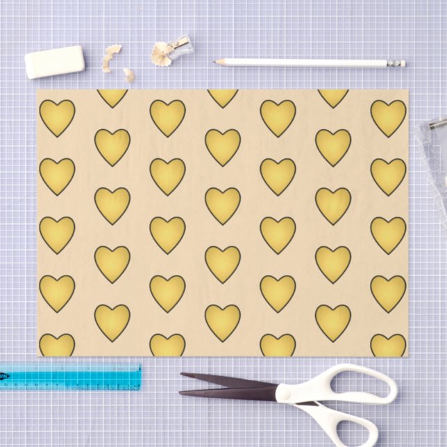 Papier Mousseline Coeurs d'amour jaune motif (Artisanat)