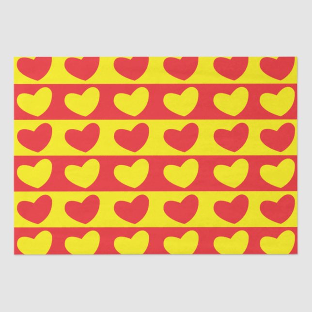 Papier Mousseline Coeurs d'amour jaune rouge (Recto)