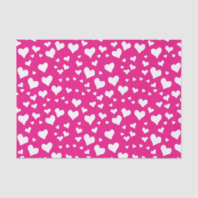 Papier Mousseline Coeurs de balaie blanche sur Fuchsia rose (Recto)