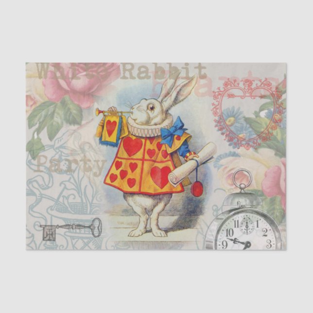 Papier Mousseline Cœurs de Lapin Blanc Alice Classique (Recto)
